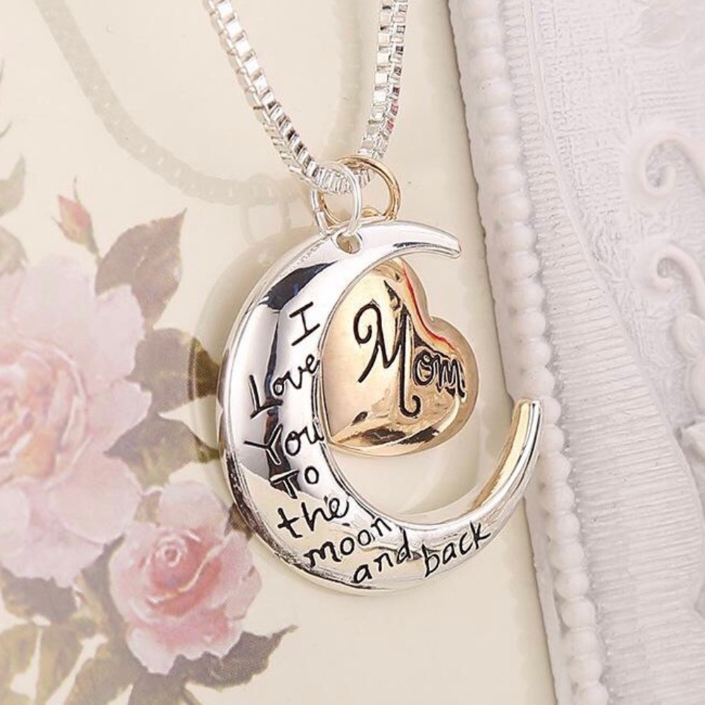 Moon pendant ILY to the moon and back mom necklace